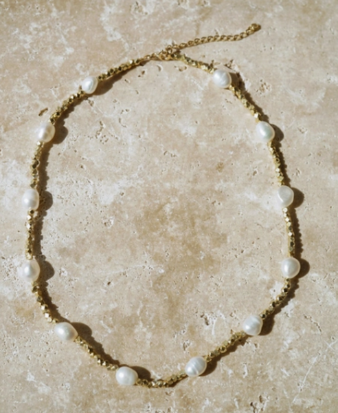 Wander + Lust Saylor Pearl & Gold Bead 14K Gold Fill Chain 16"-18" Choker Necklace