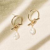 Wander + Lust Lennon Keshi Pearl & Gold Plate Knot Drop Earrings