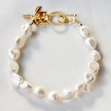 Katie Waltman Keshi Freshwater Pearl Nuggets Leaf Cluster Toggle Closure Bracelet