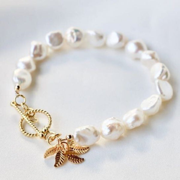 Katie Waltman Keshi Freshwater Pearl Nuggets Leaf Cluster Toggle Closure Bracelet