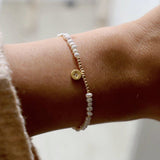 Katie Waltman Freshwater Rice Pearls & Gold Beads CZ Star Charm Medallion Bracelet