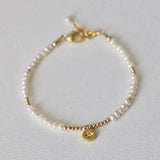 Katie Waltman Freshwater Rice Pearls & Gold Beads CZ Star Charm Medallion Bracelet