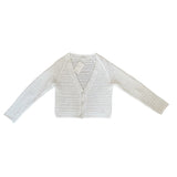 *White + Warren Italian Recycled Cotton Crochet V-Neck Button-Up Cropped Cardigan, Size M