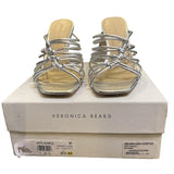*Veronica Beard Avita Metallic Cage Leather Knotted Straps 4" Stiletto Heel Slide Sandals, Size 8.5