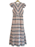*SAYLOR Alanna Cotton Stripe Flutter Sleeve Crewneck Smocked Tiered Midi Dress, Size M
