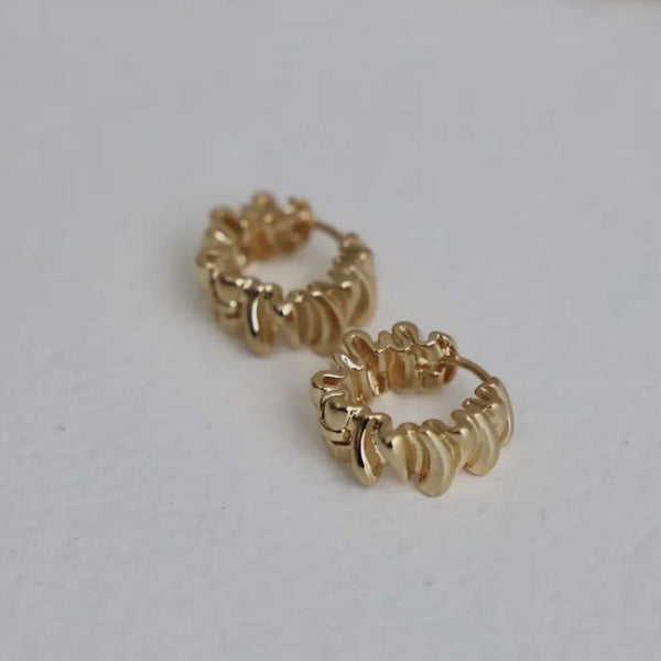 Katie Waltman Sculpture Gold Plate Thick Wavy Huggie Hoop Earrings