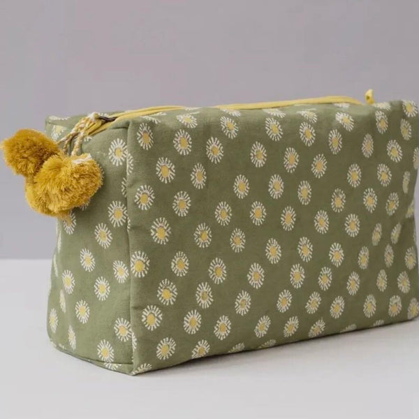 Graymarket Design Rosa Moss Green Block Print Toiletry Bag