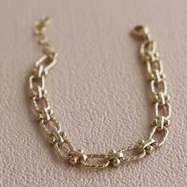 Katie Waltman Florence 24K Gold Plate Chunky Textured Oval Chain 6.5"-8" Bracelet