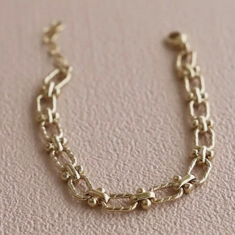 Katie Waltman Florence 24K Gold Plate Chunky Textured Oval Chain 6.5"-8" Bracelet