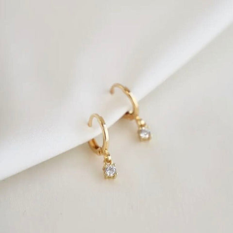 Katie Waltman Miniature CZ Drop 14K Gold Plate Huggie Hoop Earrings