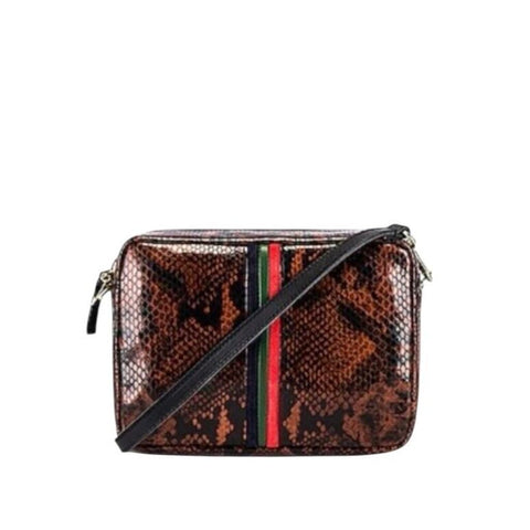 ^Clare V. Midi Sac Embossed Patent Leather Snake Print Contrast Leather Strap Crossbody Bag