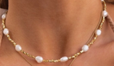 Wander + Lust Saylor Pearl & Gold Bead 14K Gold Fill Chain 16"-18" Choker Necklace