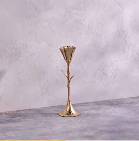 Be Home Gold Floral Brass Metal Medium Candleholder