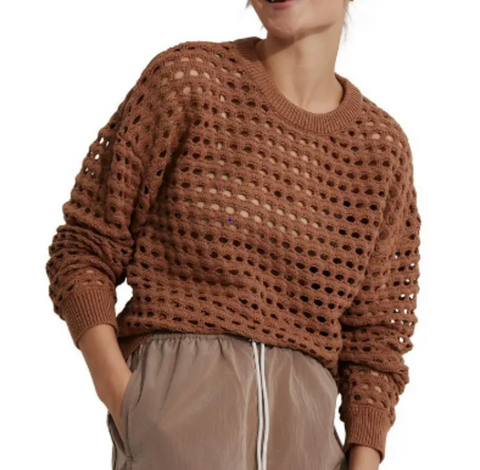 ^Varley Harshaw Cotton Open Crochet True Knit Crew Neck Pullover Sweater, Size M