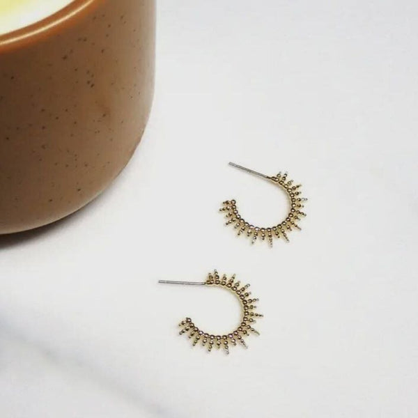 Adorn 512 Gold Plate Sunburst Huggie Hoop Earrings