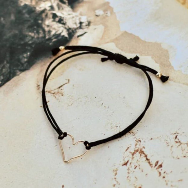 Collective Hearts Armed With Love 14K Gold Fill & Black Satin Cord Bracelet