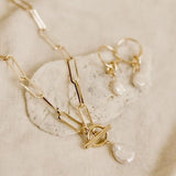 Wander + Lust Lennon Pearl Pendant 14K Gold Fill Toggle Paperclip Chain 20" Necklace