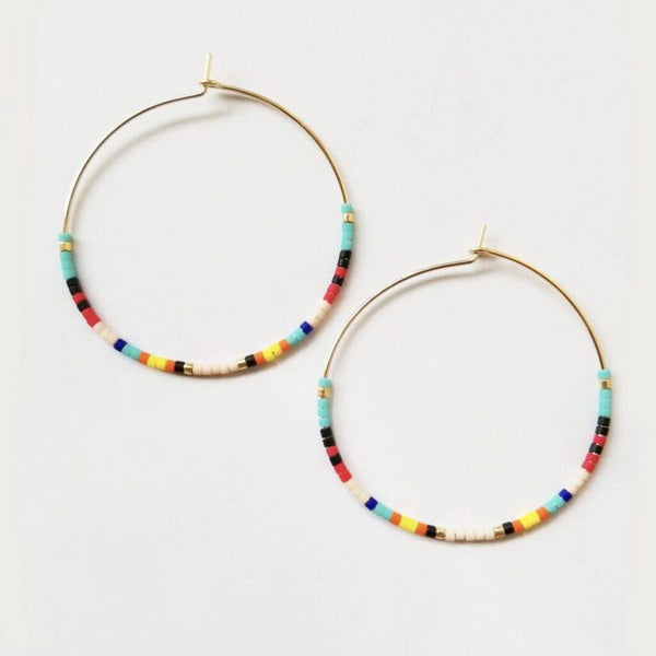 Adorn 512 Mosaic Seed Bead Medium Hoop Earrings