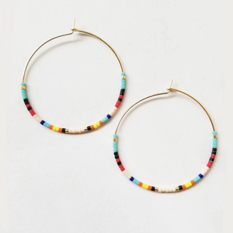 Adorn 512 Mosaic Seed Bead Medium Hoop Earrings