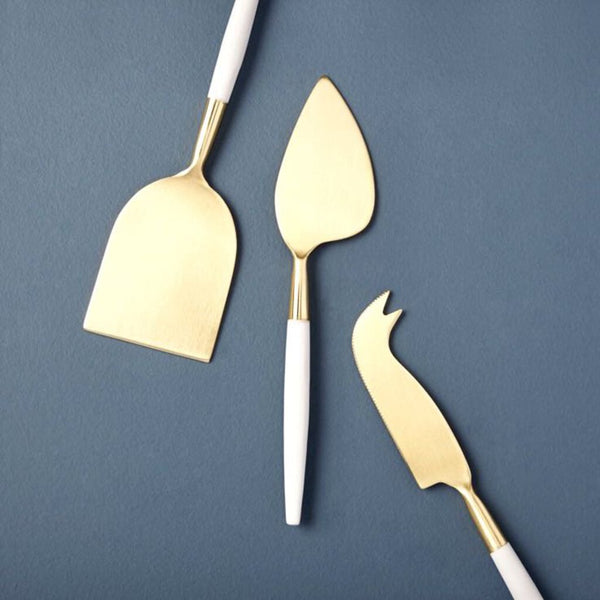 Be Home White & Gold Cheese Knives Set