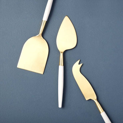 Be Home White & Gold Cheese Knives Set