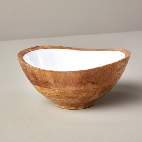 Be Home Madras Mango Wood & White Enamel Medium Bowl