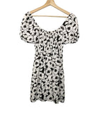 *Faithfull the Brand Calabria Linen Floral Short Puff Sleeve Elastic Scoop Neck Mini Dress, Size 6