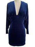 *Undress Code Date Night Stretch Velvet Long Sleeve Deep V-Neck Ruched Mini Dress NWT, Size S