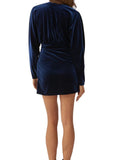 *Undress Code Date Night Stretch Velvet Long Sleeve Deep V-Neck Ruched Mini Dress NWT, Size S