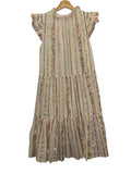*Sea NY Harriet Cotton Metallic Stripe Flutter Sleeve Ruffle Neck Tiered Mini Dress, Size 2