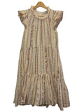 *Sea NY Harriet Cotton Metallic Stripe Flutter Sleeve Ruffle Neck Tiered Mini Dress, Size 2