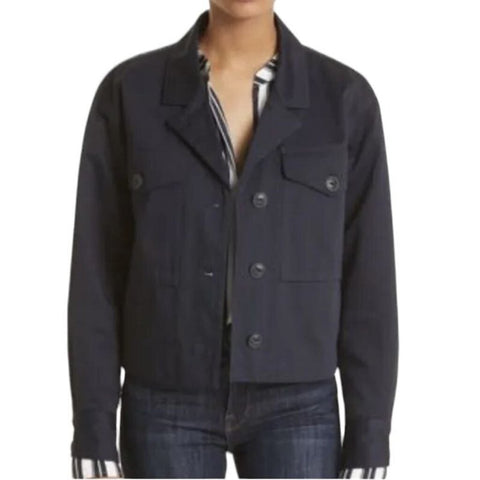 *Rag & Bone Jessie Cotton Button-Up Chest Flap Pockets Cropped Shirt Jacket, Size S