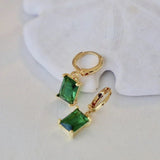 Katie Waltman 14K Gold Plate Emerald Faceted Glass Huggie Hoop Earrings