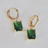 Katie Waltman 14K Gold Plate Emerald Faceted Glass Huggie Hoop Earrings