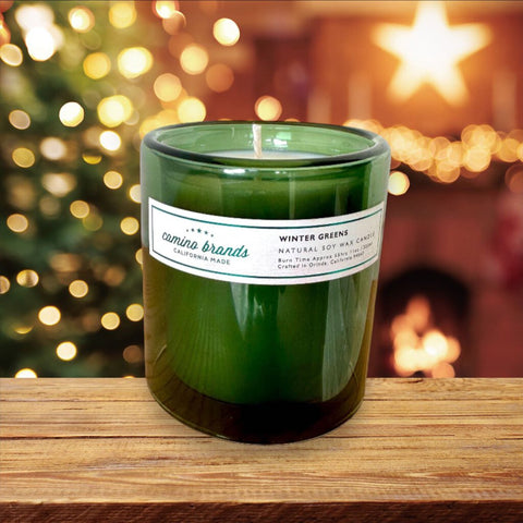 Camino Brands Winter Greens Candle Green Double Glass Jar, 11 oz.