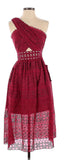 *Self-Portrait Eyelet Lace Sleeveless One Shoulder Cutout Full Skirt Midi Dress, Size 4