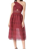 *Self-Portrait Eyelet Lace Sleeveless One Shoulder Cutout Full Skirt Midi Dress, Size 4