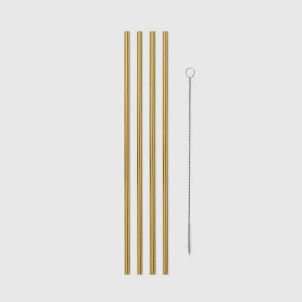 W&P Porter Metal 10" Straws w/Cleaner, Set of 4