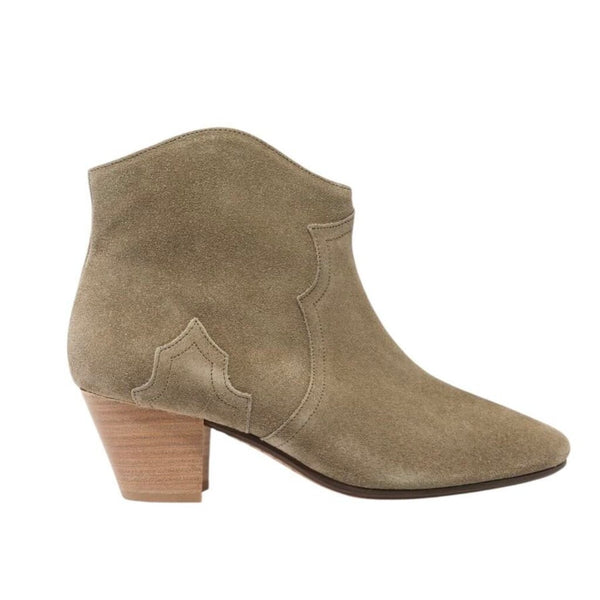 *Isabel Marant Dicker Suede Almond Toe Cuban Heel Cowboy Ankle Boots, Size 39