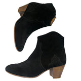 *Isabel Marant Etoile Dicker Suede Almond Toe Cuban Heel Cowboy Ankle Boots, Size 39