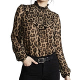 ba&sh Frida Chiffon Leopard Long Sleeve Smocked Mock Neck Ruffle Top, Size BS1 (US6)