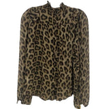 ba&sh Frida Chiffon Leopard Long Sleeve Smocked Mock Neck Ruffle Top, Size BS1 (US6)