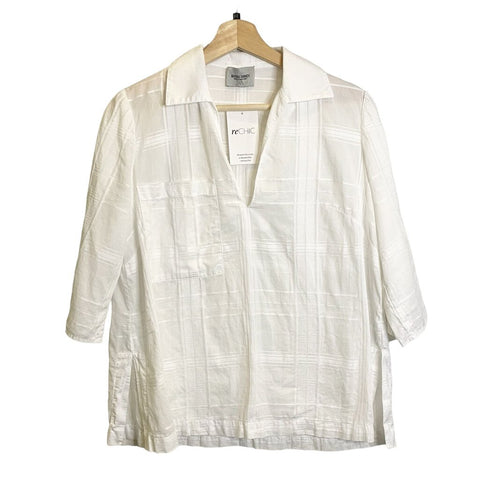 *Rachel Comey Resident Cotton Fil Coupe Checks Elbow Sleeve Polo Collar Shirt, Size 0