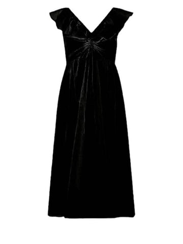 *NWT Bellepiece Dylan Cotton Sleeveless V-Neck Cross Strap Back Button Ruffle Trim Midi Dress, Size S