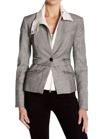*Veronica Beard Paloma Houndstooth Plaid One Button Dickey Blazer Jacket, Size 4(S)