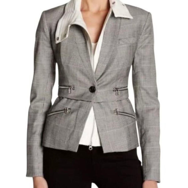 *Veronica Beard Paloma Houndstooth Plaid One Button Dickey Blazer Jacket, Size 4(S)
