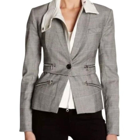 *Veronica Beard Paloma Houndstooth Plaid One Button Dickey Blazer Jacket, Size 4(S)