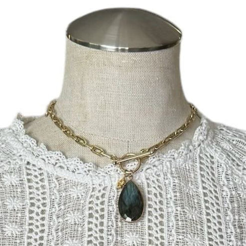 Maureen Prisby Chain Link Toggle Clasp Labradorite Necklace w/Pouch