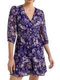 *NWT ba&sh Ulia Chiffon Floral 3/4 Sleeve V-Neck Banded Waist Wrap Mini Dress, Size 1 (S)