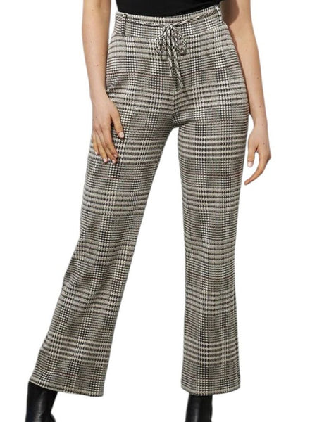 *Joseph Ribkoff Katherine Jacquard Plaid Knit Wide Leg Drawstring Waist Crop Pull-On Pants, Size S/M